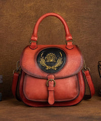 Handmade Red Oriental Paitings Calf Leather Messenger Bag BGS211230