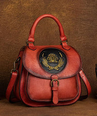 Handmade Red Oriental Paitings Calf Leather Messenger Bag BGS211230