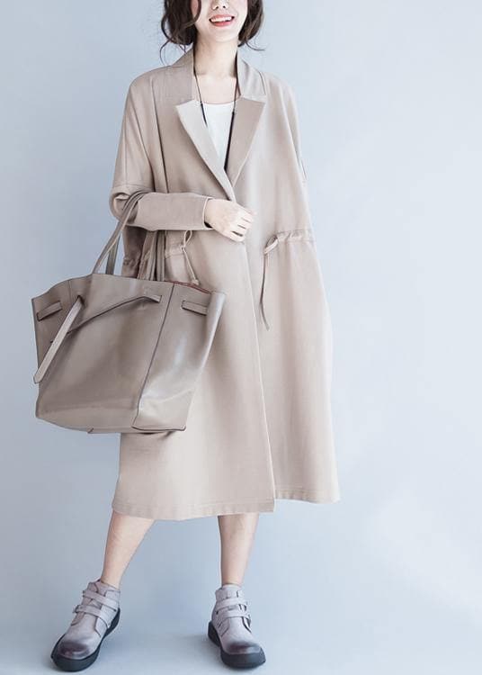 Handmade beige Fashion tunic coats design Notched drawstring fall women coats TCT201026