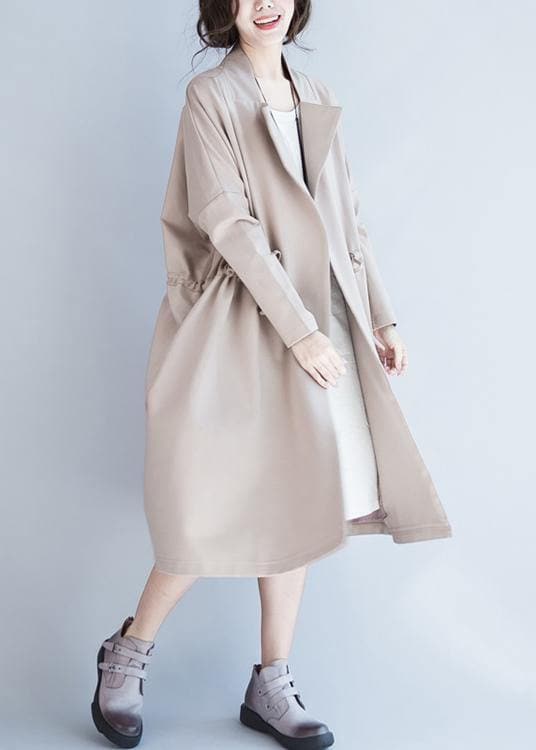 Handmade beige Fashion tunic coats design Notched drawstring fall women coats TCT201026