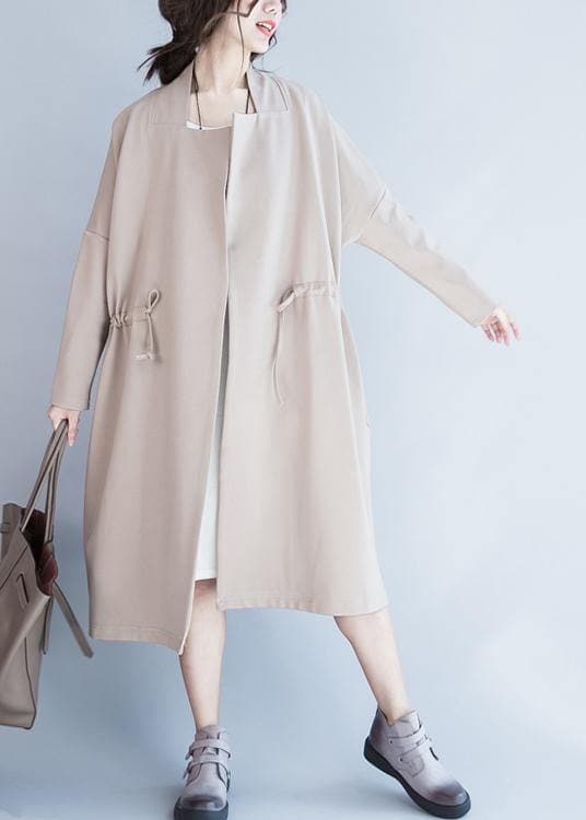 Handmade beige Fashion tunic coats design Notched drawstring fall women coats TCT201026