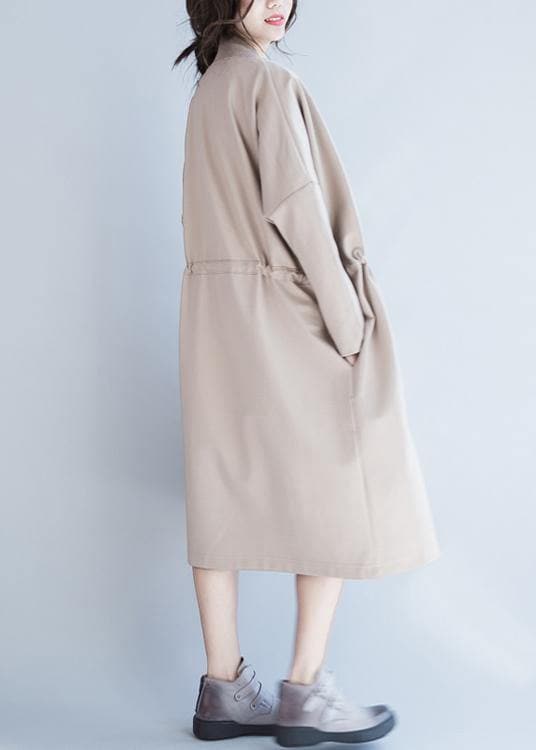 Handmade beige Fashion tunic coats design Notched drawstring fall women coats TCT201026