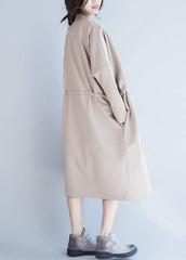 Handmade beige Fashion tunic coats design Notched drawstring fall women coats TCT201026