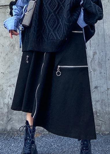 Handmade black cotton quilting clothes asymmetric cotton robes zippered skirts AT-JPTS191211