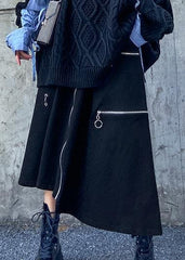 Handmade black cotton quilting clothes asymmetric cotton robes zippered skirts AT-JPTS191211
