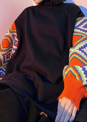 Handmade black patchwork clothes high neck Art spring tops AT-LTP201228