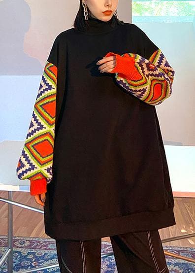 Handmade black patchwork clothes high neck Art spring tops AT-LTP201228
