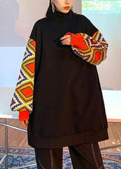 Handmade black patchwork clothes high neck Art spring tops AT-LTP201228
