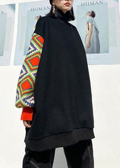 Handmade black patchwork clothes high neck Art spring tops AT-LTP201228