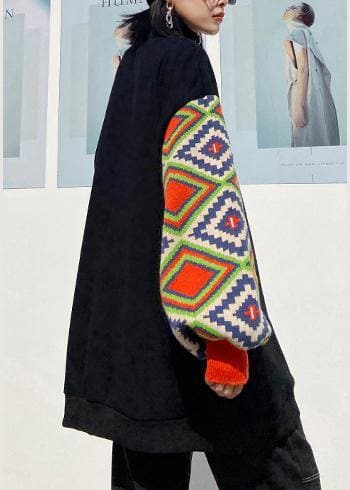 Handmade black patchwork clothes high neck Art spring tops AT-LTP201228