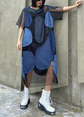 Handmade blue clothes patchwork tulle A Line Dress AT-SDL200909