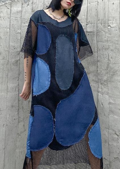 Handmade blue clothes patchwork tulle A Line Dress AT-SDL200909