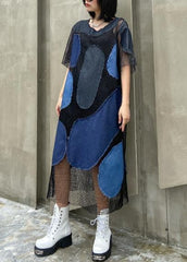 Handmade blue clothes patchwork tulle A Line Dress AT-SDL200909
