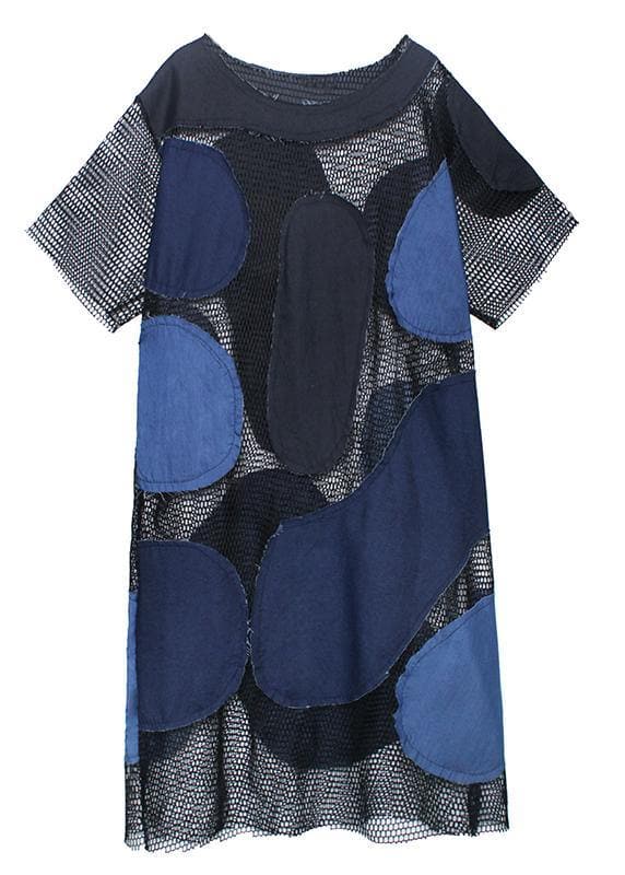 Handmade blue clothes patchwork tulle A Line Dress AT-SDL200909