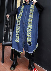 Handmade denim blue patchwork sleeve fine coats women Photography Hollow Out fall coats AT-TCT190923