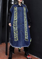 Handmade denim blue patchwork sleeve fine coats women Photography Hollow Out fall coats AT-TCT190923