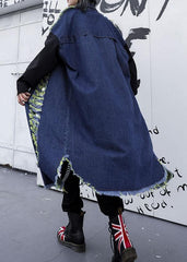Handmade denim blue patchwork sleeve fine coats women Photography Hollow Out fall coats AT-TCT190923