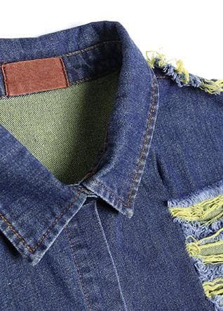 Handmade denim blue patchwork sleeve fine coats women Photography Hollow Out fall coats AT-TCT190923