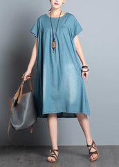 Handmade denim blue quilting clothes o neck patchwork daily summer Dress SDL200709