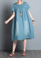 Handmade denim blue quilting clothes o neck patchwork daily summer Dress SDL200709