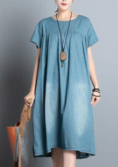 Handmade denim blue quilting clothes o neck patchwork daily summer Dress SDL200709