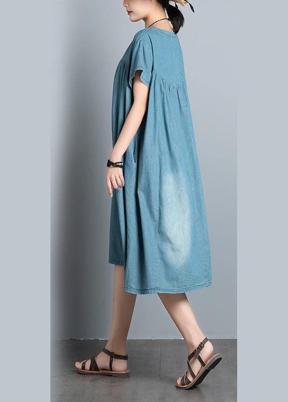 Handmade denim blue quilting clothes o neck patchwork daily summer Dress SDL200709