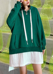 Handmade hooded patchwork quilting clothes Outfits green Dress AT-LTP200909