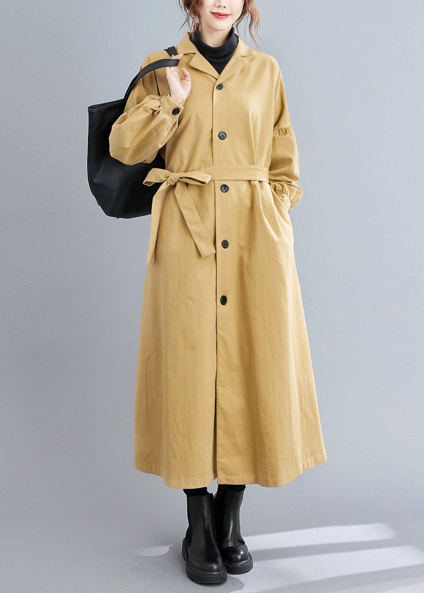 Handmade khaki Fashion casual coats women Sleeve lapel Button Down coats TCT201123