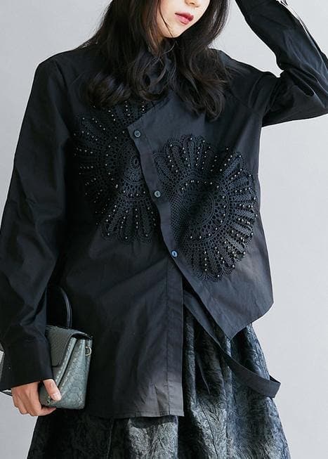 Handmade lapel hollow out clothes Fashion Ideas black top LTP201026