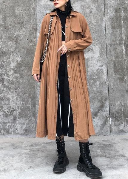 Handmade lapel Cinched cotton quilting clothes Wardrobes kahki long Dresses AT-FDL191231