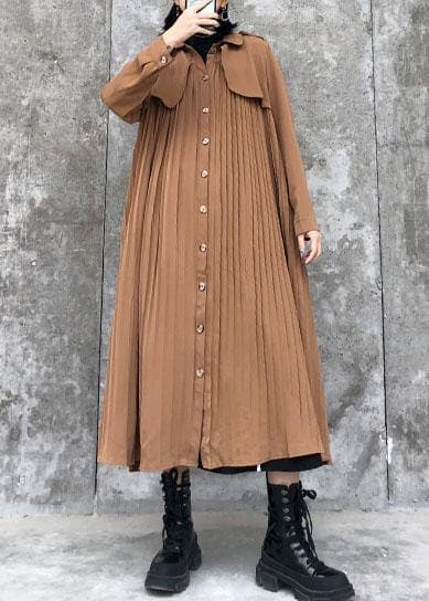 Handmade lapel Cinched cotton quilting clothes Wardrobes kahki long Dresses AT-FDL191231