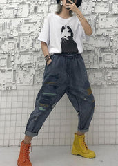 High waist summer nine points embroidery vintage broken hole carrot pants AT-LPTS190717