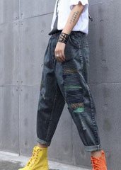 High waist summer nine points embroidery vintage broken hole carrot pants AT-LPTS190717