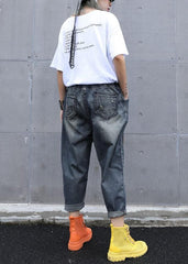 High waist summer nine points embroidery vintage broken hole carrot pants AT-LPTS190717