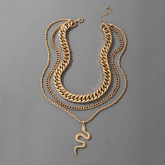 Hip Hop Gold Color Multilayer Snake Pattern Pendant Necklaces Charm Jewelry KOS0344 Touchy Style