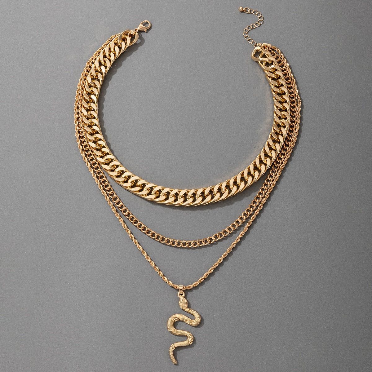 Hip Hop Gold Color Multilayer Snake Pattern Pendant Necklaces Charm Jewelry KOS0344 Touchy Style