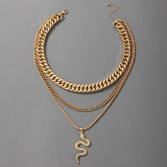Hip Hop Gold Color Multilayer Snake Pattern Pendant Necklaces Charm Jewelry KOS0344 Touchy Style