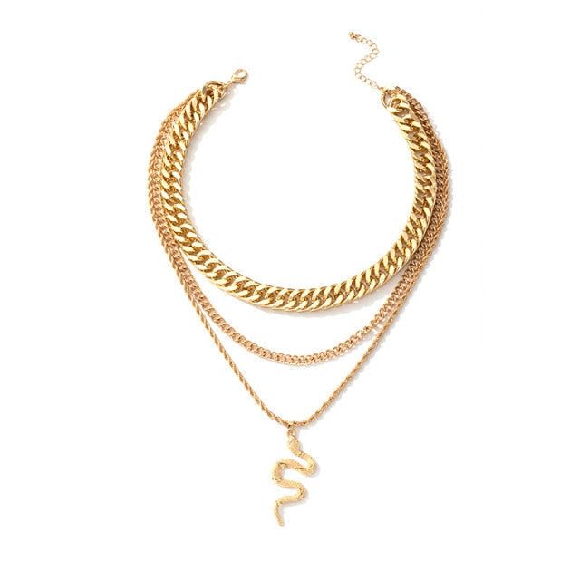 Hip Hop Gold Color Multilayer Snake Pattern Pendant Necklaces Charm Jewelry KOS0344 Touchy Style