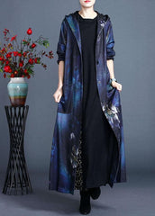 Italian Blue Hooded Print Fall Cardigan Long Sleeve ZS-ZS-TCT210702