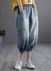Italian Blue Pockets Elastic Waist Harem Pants denim GK-LPTS210715