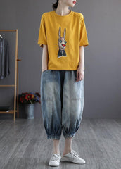 Italian Blue Pockets Elastic Waist Harem Pants denim GK-LPTS210715
