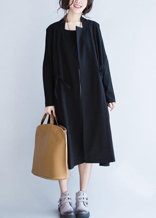 Italian Notched drawstring Fashion fall coats women blouses black baggy outwear TCT201026
