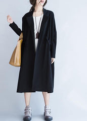 Italian Notched drawstring Fashion fall coats women blouses black baggy outwear TCT201026