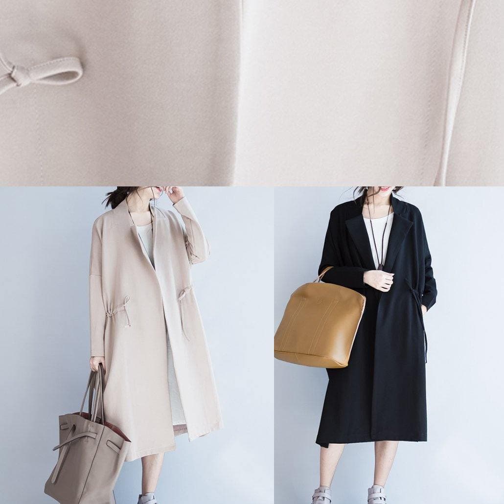 Italian Notched drawstring Fashion fall coats women blouses black baggy outwear TCT201026