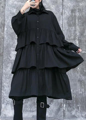 Italian black Cotton quilting clothes spring shift layered ruffles Dresses AT-FDM200120