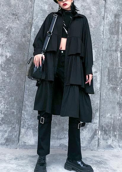 Italian black Cotton quilting clothes spring shift layered ruffles Dresses AT-FDM200120