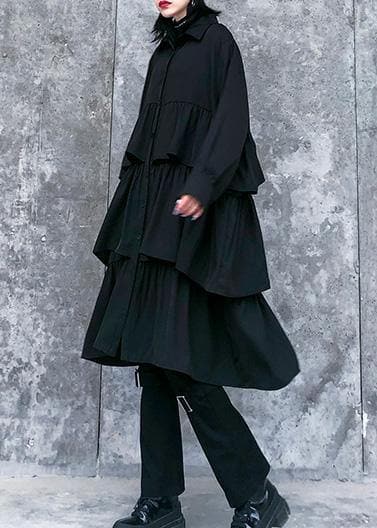 Italian black Cotton quilting clothes spring shift layered ruffles Dresses AT-FDM200120