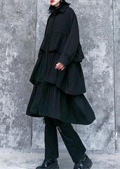 Italian black Cotton quilting clothes spring shift layered ruffles Dresses AT-FDM200120