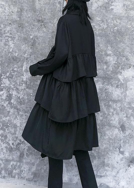 Italian black Cotton quilting clothes spring shift layered ruffles Dresses AT-FDM200120
