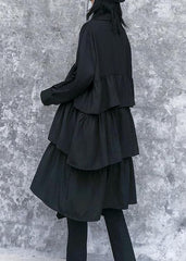 Italian black Cotton quilting clothes spring shift layered ruffles Dresses AT-FDM200120